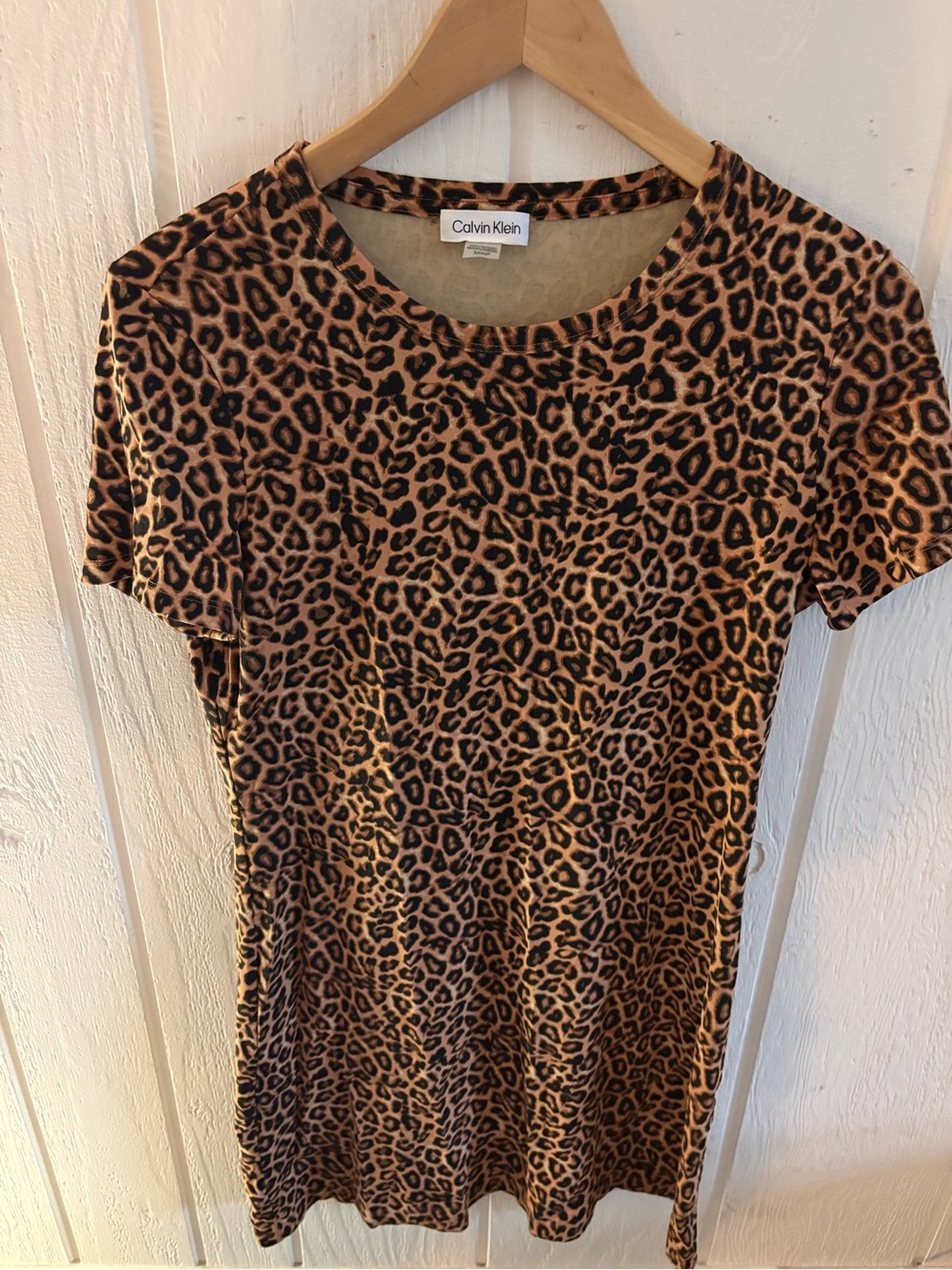 Calvin Klein Leopard Print Short Sleeve minidress in Brown and Black